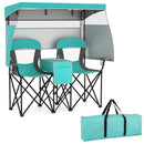 Double Beach Chair with Adjustable Canopy and 3 -Side Shading Curtains