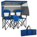 Double Beach Chair with Adjustable Canopy and 3 -Side Shading Curtains