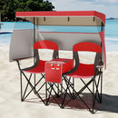 Double Beach Chair with Adjustable Canopy and 3 -Side Shading Curtains