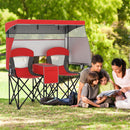 Double Beach Chair with Adjustable Canopy and 3 -Side Shading Curtains