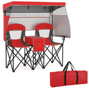 Double Beach Chair with Adjustable Canopy and 3 -Side Shading Curtains