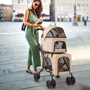Double Pet Stroller Foldable 3-in-1 Dog Stroller with 2 Detachable Carriers