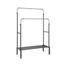 Double Rod Clothes Garment Rack with Adjustable Heights-Silver