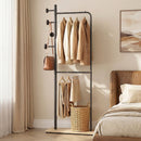 Double Rods Clothes Hanging Rack with Rubber Wood Hooks