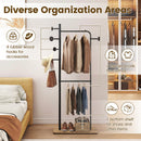 Double Rods Clothes Hanging Rack with Rubber Wood Hooks