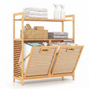 Double Tilt-Out Laundry Hamper with 2 Shelves - Natural Bamboo