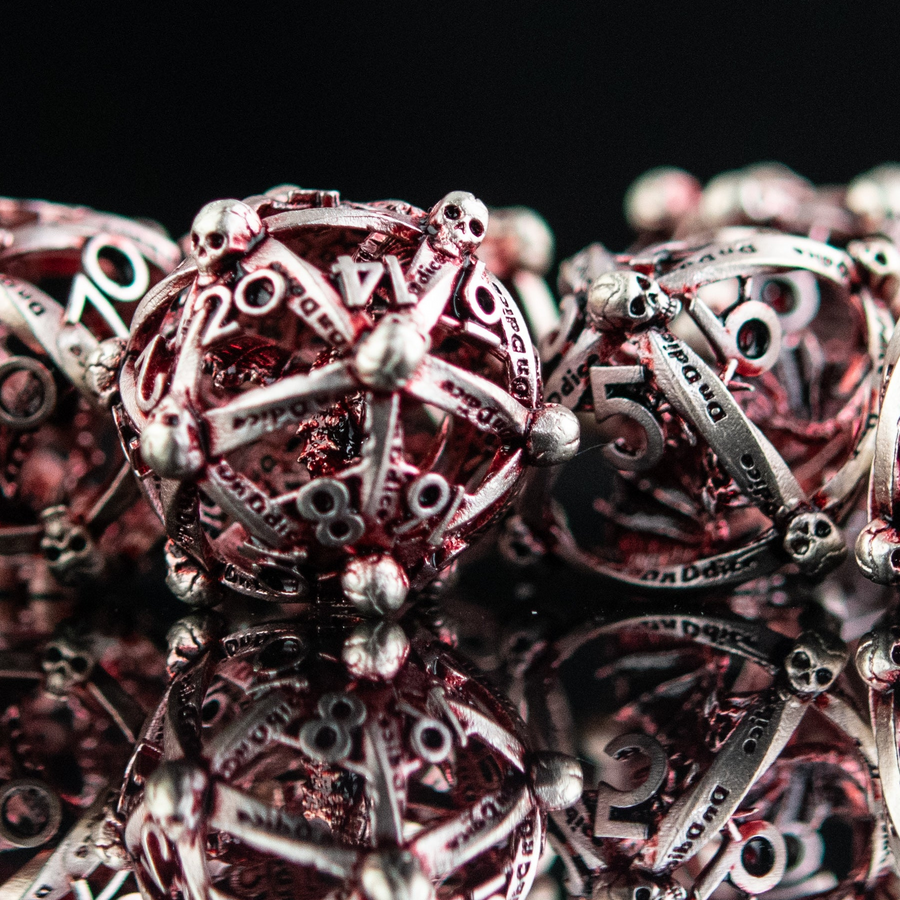 Draco Immortui Hollow Metal Dice Set - Red and Silver