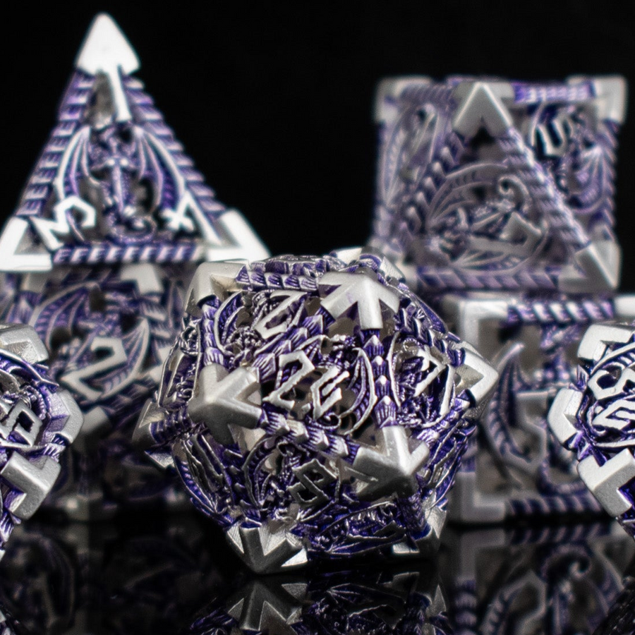 Dragonguard Hollow Metal Dice Set - Purple and Silver