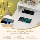 Makeup Vanity Dressing Table and Stool Set with Lights and Charging Station-White
