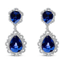 18K White Gold Blue Sapphire and Diamond 2.00 Cttw Diamond Halo Drop and Dangle Earring (G-H Color, SI1-SI2 Clarity)