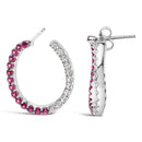 Sterling Silver Lab Created Ruby and White Sapphire Hoop Earrings