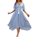 Spring/Summer Women's V-neck High Waist Elegant Printed Dress