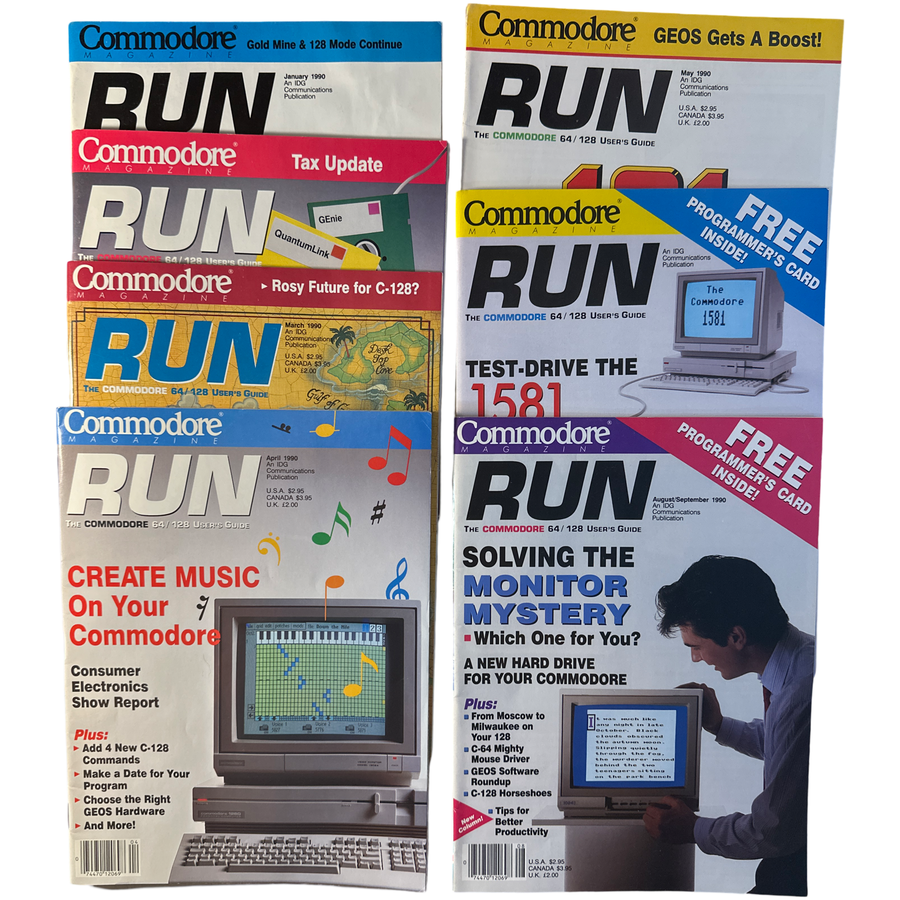 Commodore Run Magazine 1990 Back Issue(s) C64 C128 VIC-20 Commodore 64 Magazine