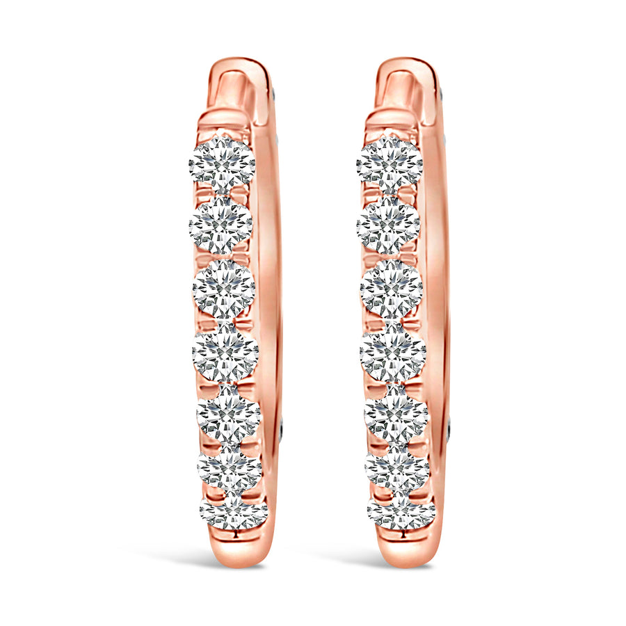 10K Rose Gold 1/4 Cttw Diamond Double Sided Huggie Hoop Earrings