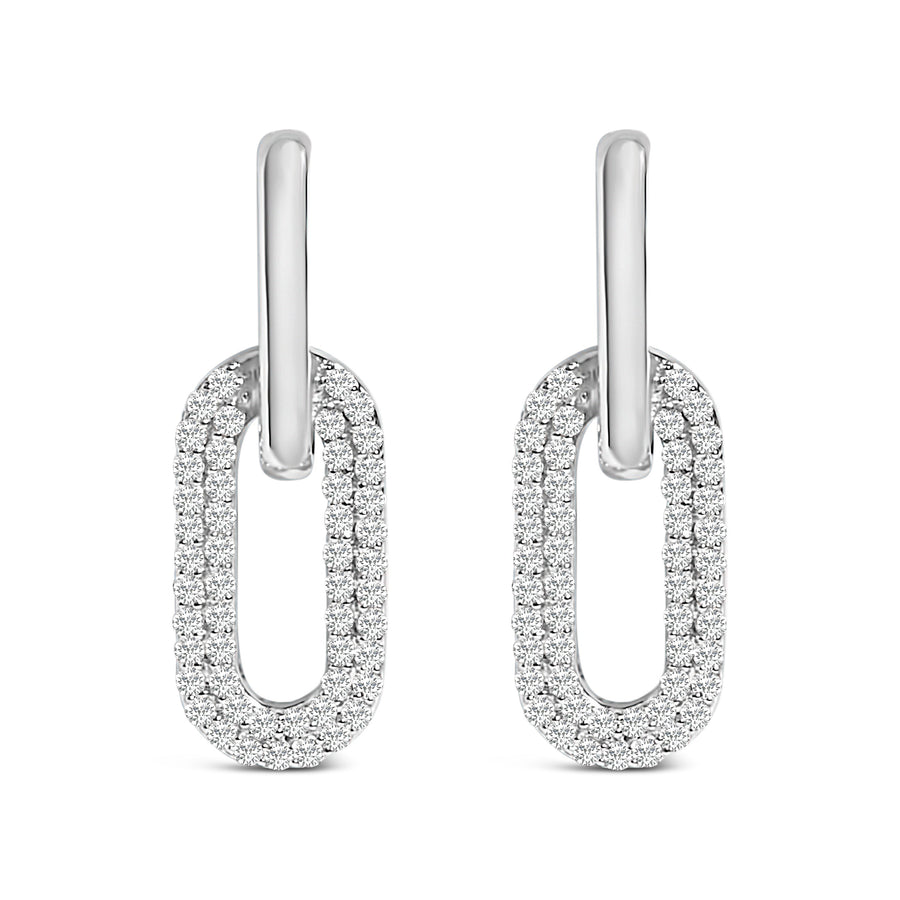 10K White Gold 1/2 Cttw Lab Grown Diamond Dangling Paperclip Drop Earrings