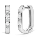 10K White Gold 1/10 Cttw Three Stone Lab Grown Diamond Oval Huggies Hoop Earrings