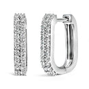 10K White Gold 1/4 Cttw Lab Grown Diamond Double Row Huggie Hoop Earrings