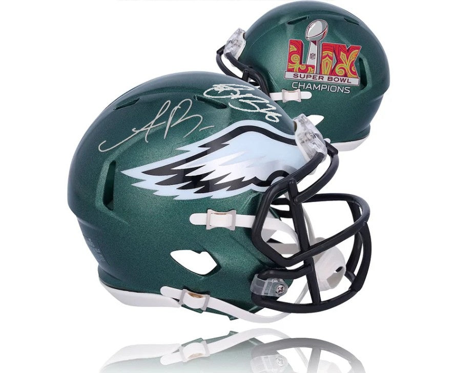 Saquon Barkley & AJ Brown Philadelphia Eagles Autographed Super Bowl LIX Champions Football Helmet