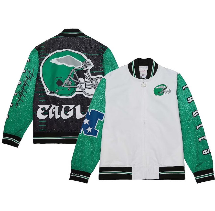 Philadelphia Eagles Mitchell & Ness Team Burst Warm-Up Full-Zip Jacket - White