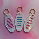 Eat Hot Chip and Lie Motel Style Keychain in White