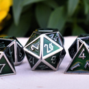 Elder Runes Emerald And Silver Metal Dice Set