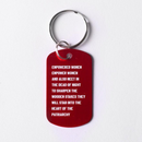 Empowered Women Empower Women And Also Meet in the Dead of Night Feminist Dog Tag Keychain in Red with Silver Lettering