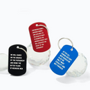 Empowered Women Empower Women And Also Meet in the Dead of Night Feminist Dog Tag Keychain in Red with Silver Lettering