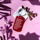 Empowered Women Empower Women And Also Meet in the Dead of Night Feminist Dog Tag Keychain in Red with Silver Lettering