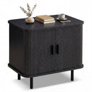 End Table Modern Mid Century Nightstand with Sliding Tambour Doors and Storage Shelf