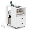 End Table with Built-in Charging Station Sofa Side Bedside Table on Wheels