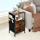 End Table with Charging Station Set of 2 Nightstand with 2 Folding Fabric Drawers