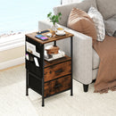 End Table with Charging Station Set of 2 Nightstand with 2 Folding Fabric Drawers