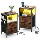 End Table with Charging Station Set of 2 Nightstand with 2 Folding Fabric Drawers