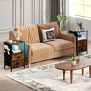 End Table with Charging Station Set of 2 Nightstand with 2 Folding Fabric Drawers