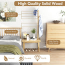 End Table with Coat Rack Solid Wood Coat Tree with 2-in-1 Side Table-Natural
