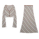 Spring/Summer Women's Striped Knit Top High Waist Skirt Suit