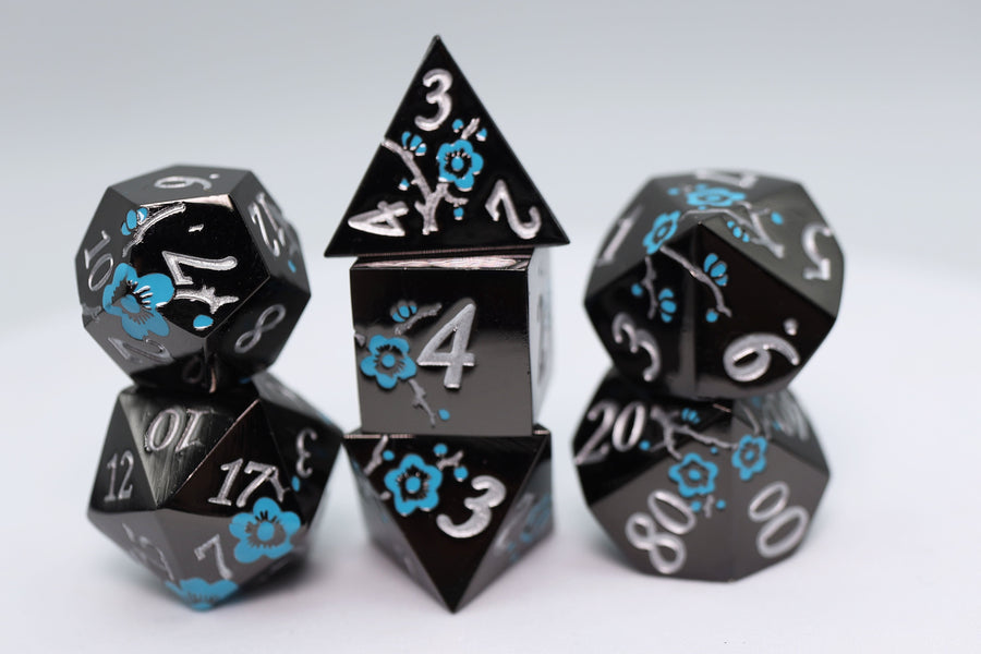 Metallic Bouquet: Dark Blue Pimpernel - Metal RPG Dice Set