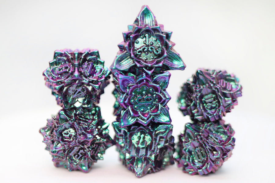 Floral Starburst: Mystic Marigold - Metal RPG Dice Set