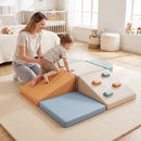 6-Piece Soft Play Set for Toddlers with Climbing Triangle and Ramp-Blue