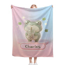 Personalized Kawaii Frog Boba Tea Blanket | Custom Name | Cute Frog Throw