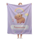 Personalized Kawaii Unicorn Capybara Blanket | Custom Name Gift