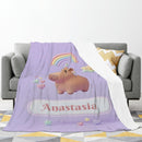 Personalized Kawaii Unicorn Capybara Blanket | Custom Name Gift
