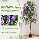 Set of 2 Fake Ficus Plant 6 FT Artificial Wisteria Tree with Natural Trunks and Purple Lifelike Flowers
