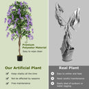 Set of 2 Fake Ficus Plant 6 FT Artificial Wisteria Tree with Natural Trunks and Purple Lifelike Flowers