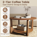 Farmhouse Accent Round Coffee Table with 2-Tone Tabletop and Open Storage Shelf for Living Room-Brown