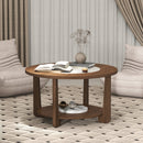 Farmhouse Accent Round Coffee Table with 2-Tone Tabletop and Open Storage Shelf for Living Room-Brown