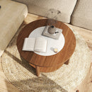Farmhouse Accent Round Coffee Table with 2-Tone Tabletop and Open Storage Shelf for Living Room-Brown