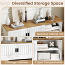 Farmhouse TV Stand for TVs up to 65 Inch with Sliding Doors and Storage Cabinets-White