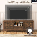 Farmhouse TV Stand for 65 Inch TVs with 2 Woven Accent Doors and 3 Adjustable Shelves