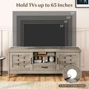 Farmhouse TV Stand for 65 Inch TVs with 2 Woven Accent Doors and 3 Adjustable Shelves